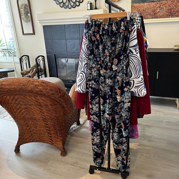 Angie Jumpsuit Womens Size Small Colorful Floral Ruffles Strapless Summertime - Picture 15 of 15